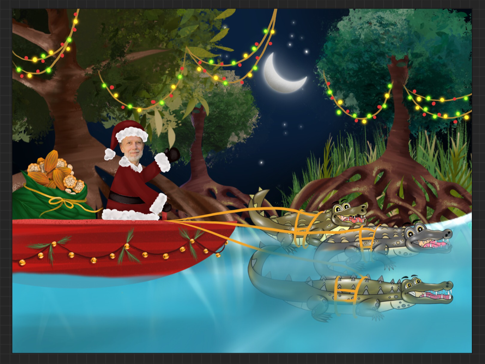 Christmas-card-FLAAR-sleigh-pulled-by-crocodiles